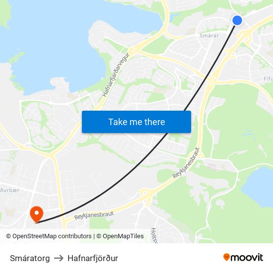 Smáratorg to Hafnarfjörður map