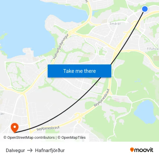 Dalvegur to Hafnarfjörður map