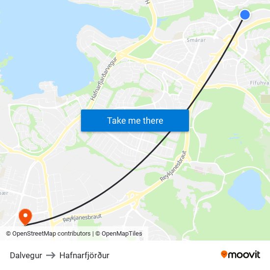 Dalvegur to Hafnarfjörður map