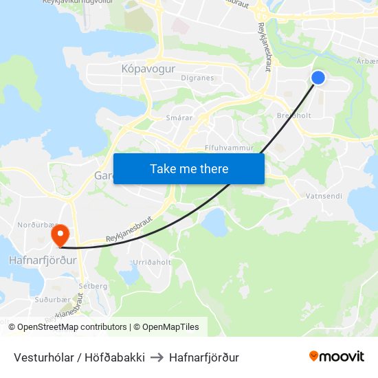 Vesturhólar / Höfðabakki to Hafnarfjörður map