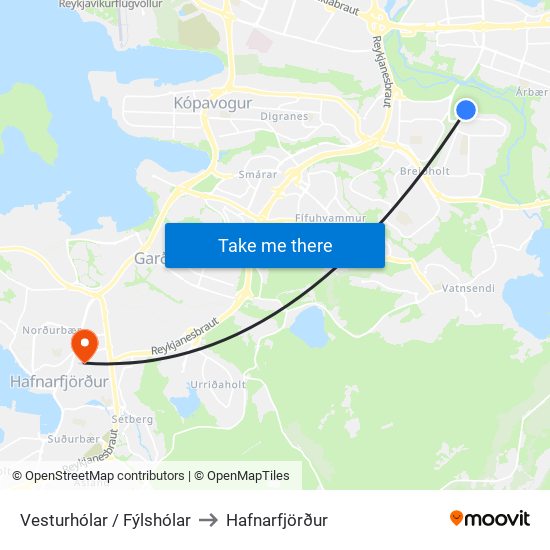 Vesturhólar / Fýlshólar to Hafnarfjörður map