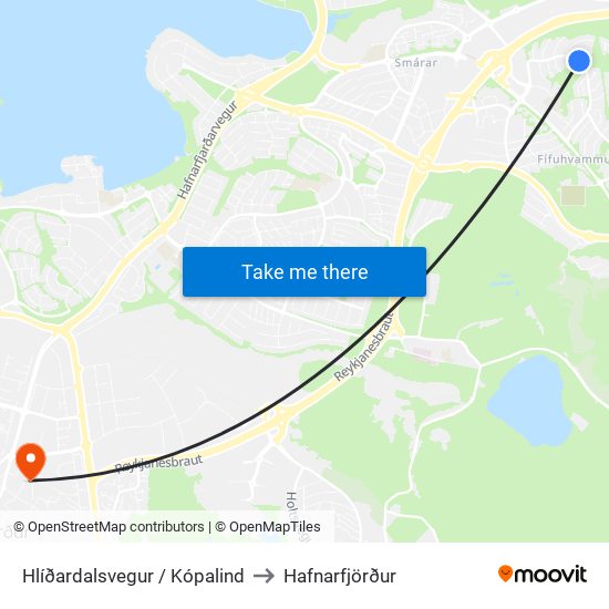 Hlíðardalsvegur / Kópalind to Hafnarfjörður map