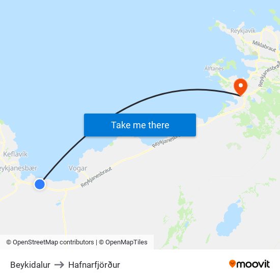 Beykidalur to Hafnarfjörður map