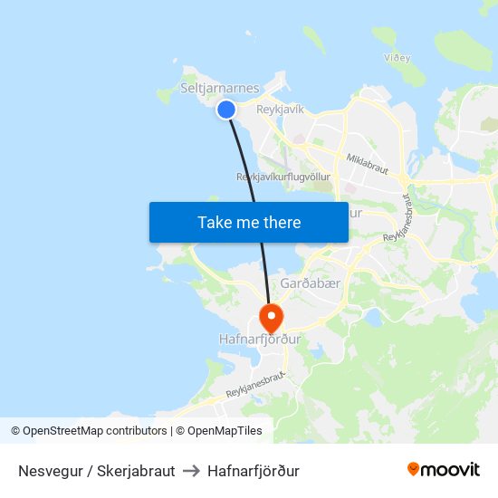 Nesvegur / Skerjabraut to Hafnarfjörður map