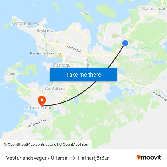 Vesturlandsvegur / Úlfarsá to Hafnarfjörður map