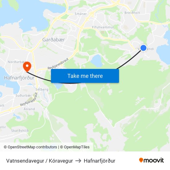 Vatnsendavegur / Kóravegur to Hafnarfjörður map