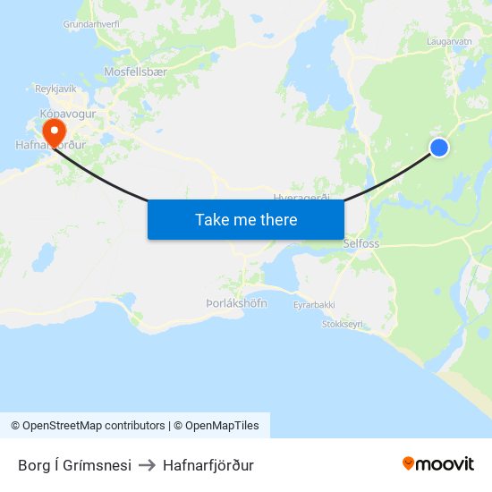 Borg Í Grímsnesi to Hafnarfjörður map
