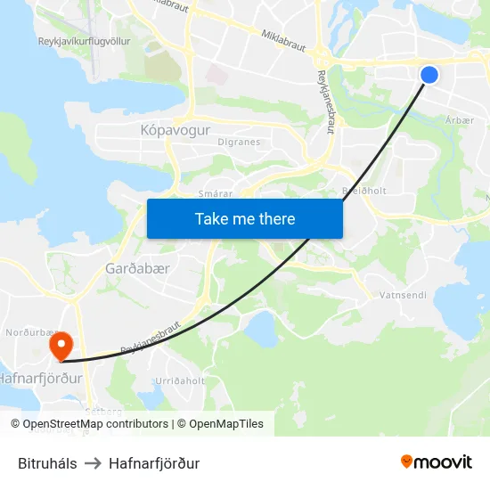 Bitruháls to Hafnarfjörður map