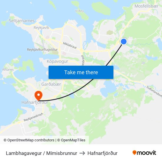 Lambhagavegur / Mímisbrunnur to Hafnarfjörður map
