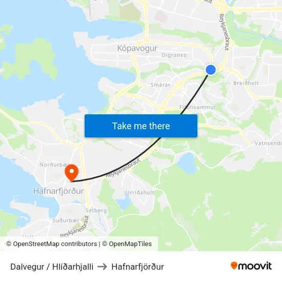 Dalvegur / Hlíðarhjalli to Hafnarfjörður map
