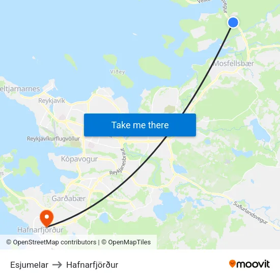 Esjumelar to Hafnarfjörður map