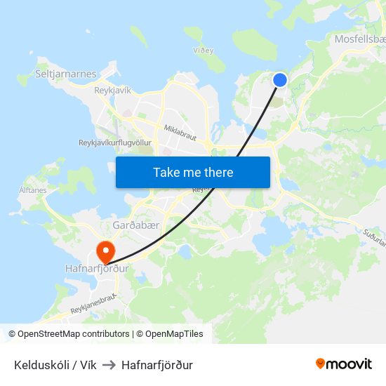 Kelduskóli / Vík to Hafnarfjörður map