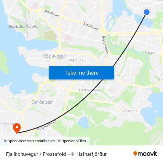 Fjallkonuvegur / Frostafold to Hafnarfjörður map