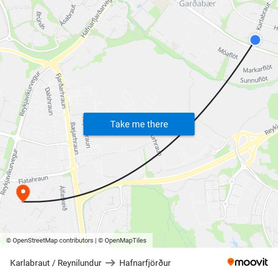 Karlabraut / Reynilundur to Hafnarfjörður map