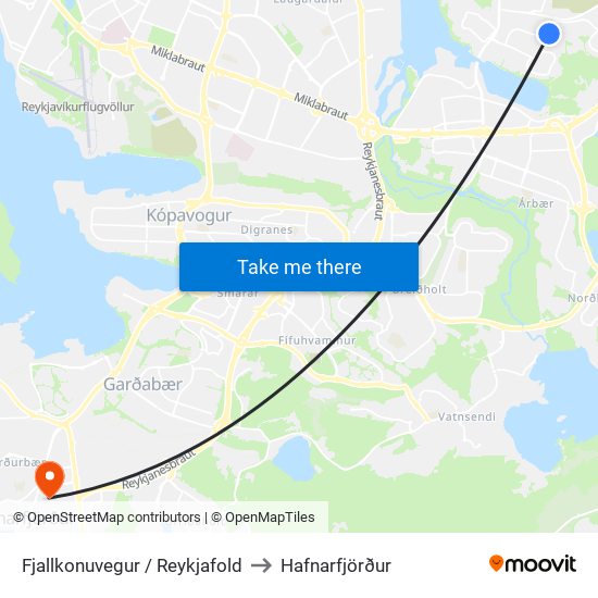 Fjallkonuvegur / Reykjafold to Hafnarfjörður map