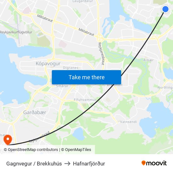 Gagnvegur / Brekkuhús to Hafnarfjörður map