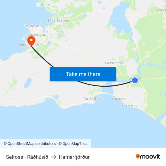 Selfoss - Ráðhúsið to Hafnarfjörður map