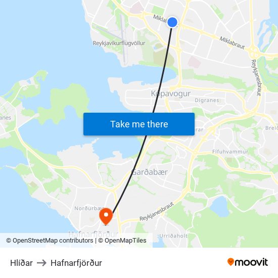 Hlíðar to Hafnarfjörður map