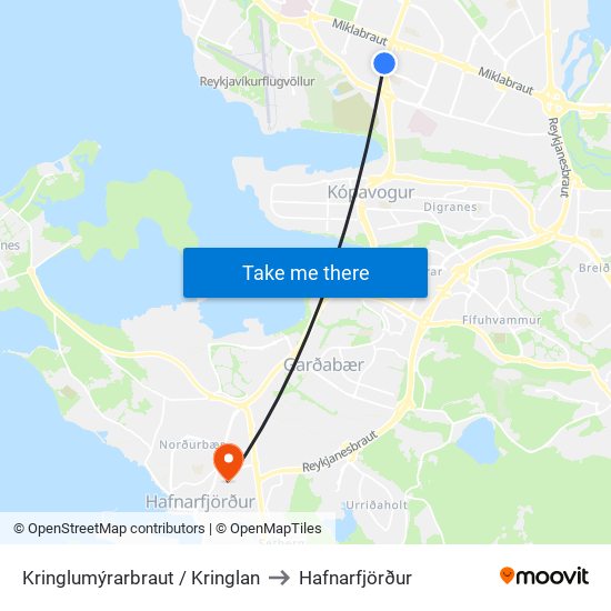 Kringlumýrarbraut / Kringlan to Hafnarfjörður map