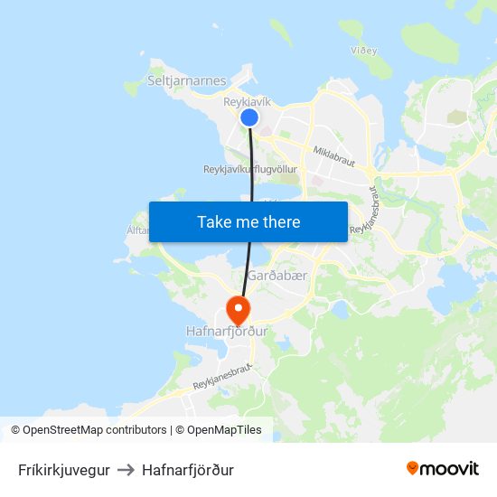 Fríkirkjuvegur to Hafnarfjörður map