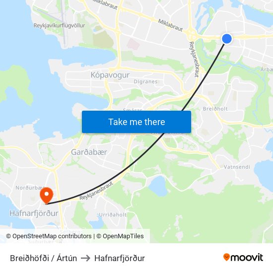 Breiðhöfði / Ártún to Hafnarfjörður map