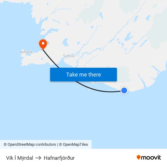 Vík Í Mýrdal to Hafnarfjörður map