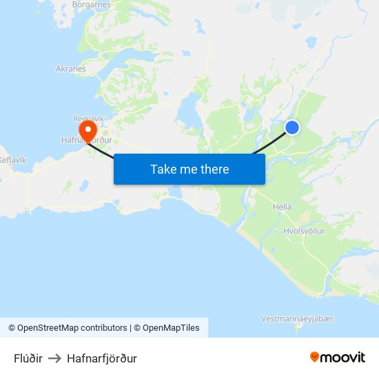Flúðir to Hafnarfjörður map