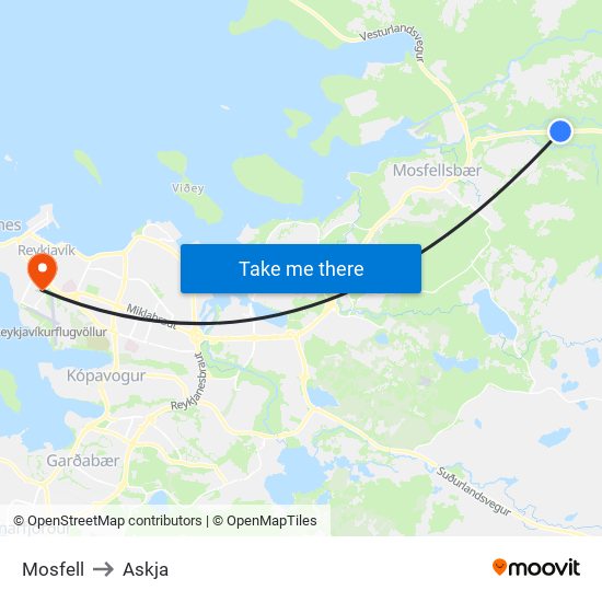Mosfell to Askja map