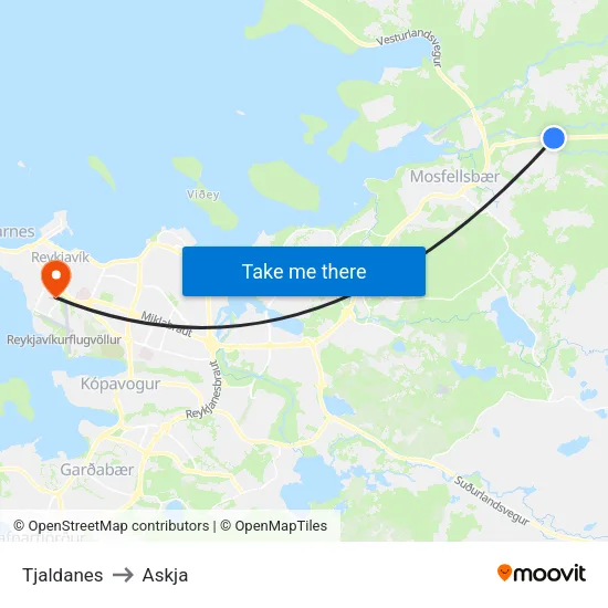 Tjaldanes to Askja map