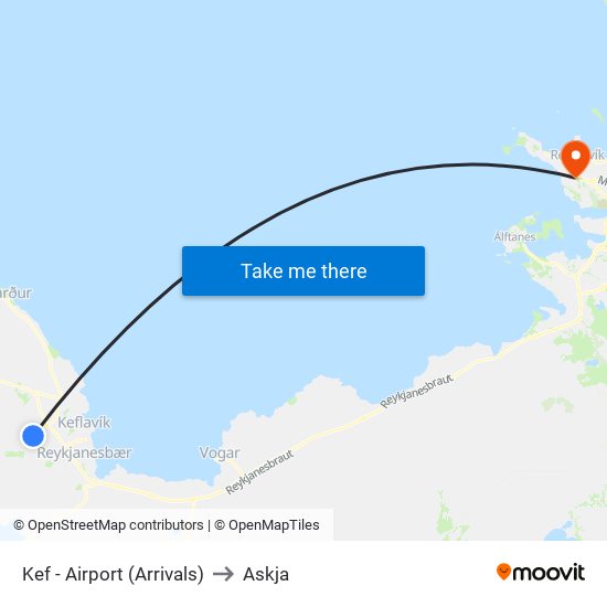 Kef - Airport (Arrivals) to Askja map