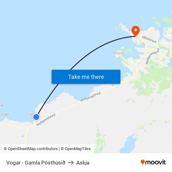 Vogar - Gamla Pósthúsið to Askja map