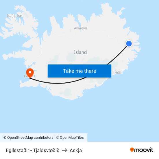 Egilsstaðir - Tjaldsvæðið to Askja map