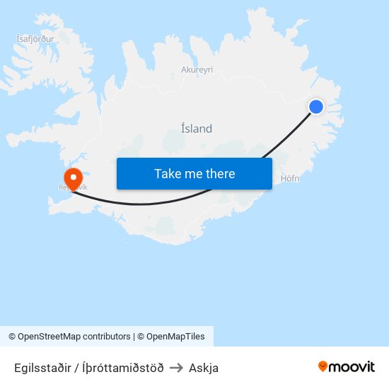 Egilsstaðir / Íþróttamiðstöð to Askja map