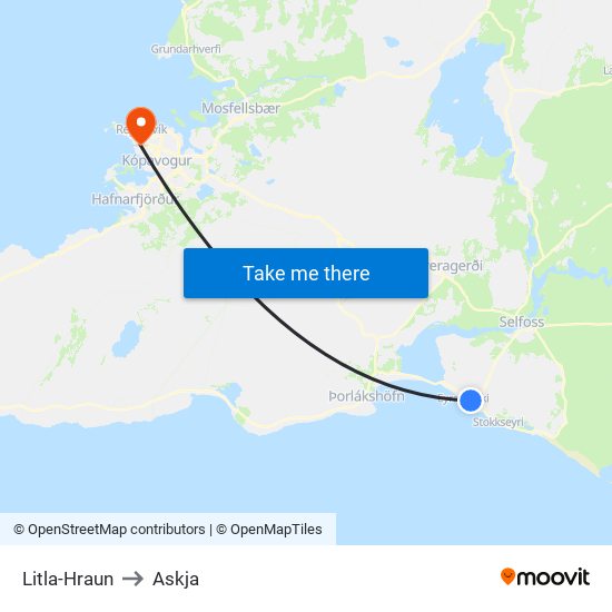 Litla-Hraun to Askja map