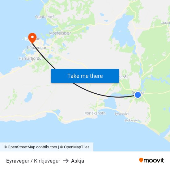 Eyravegur / Kirkjuvegur to Askja map