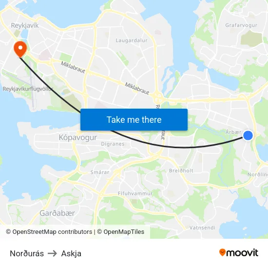 Norðurás to Askja map