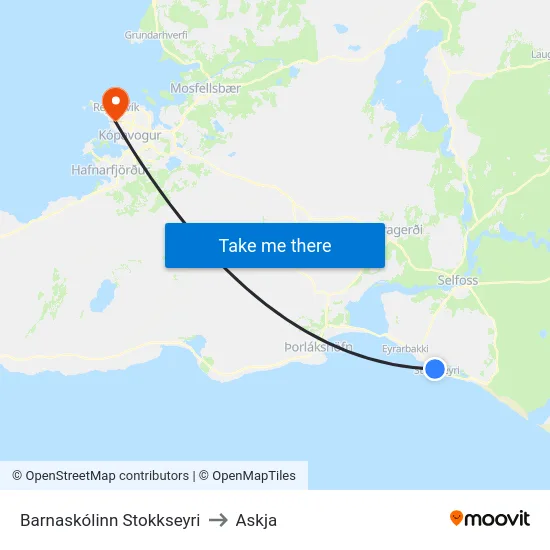 Barnaskólinn Stokkseyri to Askja map