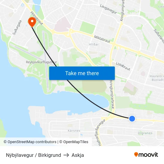 Nýbýlavegur / Birkigrund to Askja map