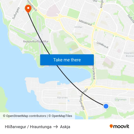 Hlíðarvegur / Hrauntunga to Askja map