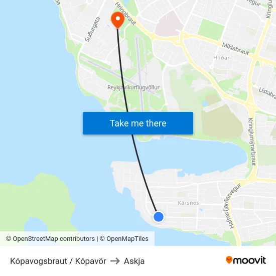 Kópavogsbraut / Kópavör to Askja map