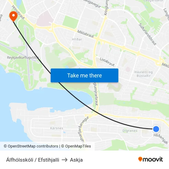 Álfhólsskóli / Efstihjalli to Askja map