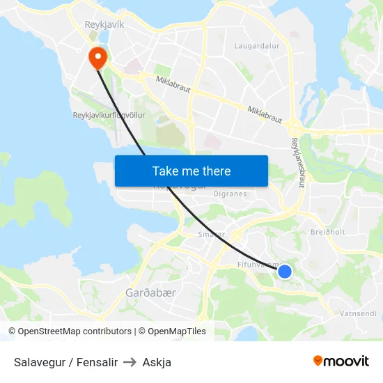 Salavegur / Fensalir to Askja map