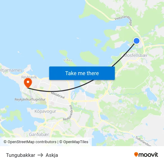 Tungubakkar to Askja map
