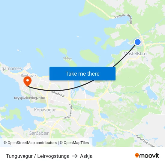 Tunguvegur / Leirvogstunga to Askja map