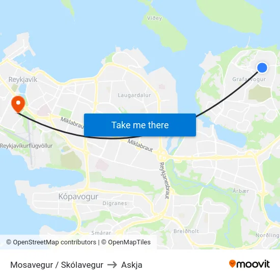 Mosavegur / Skólavegur to Askja map