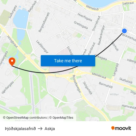Þjóðskjalasafnið to Askja map