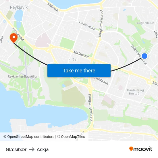 Glæsibær to Askja map