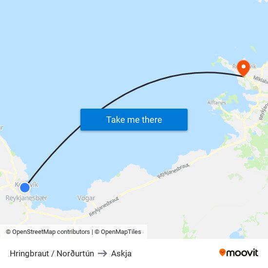 Hringbraut / Norðurtún to Askja map