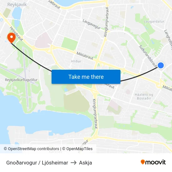 Gnoðarvogur / Ljósheimar to Askja map
