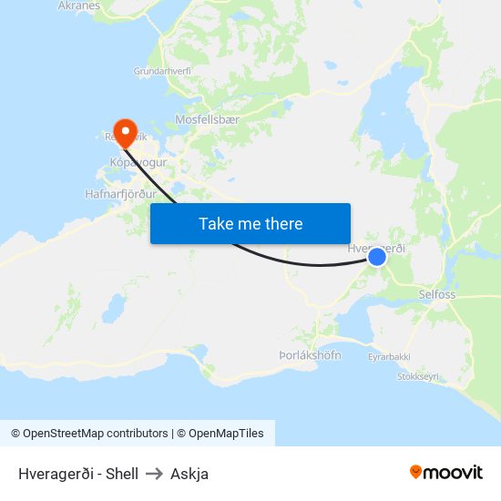 Hveragerði - Shell to Askja map